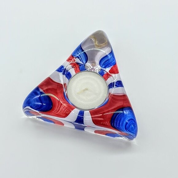 Kosta Boda Ulrica Hydman Vallien Hand-Painted Triangle Art Glass Candle Holder - Picture 2 of 7